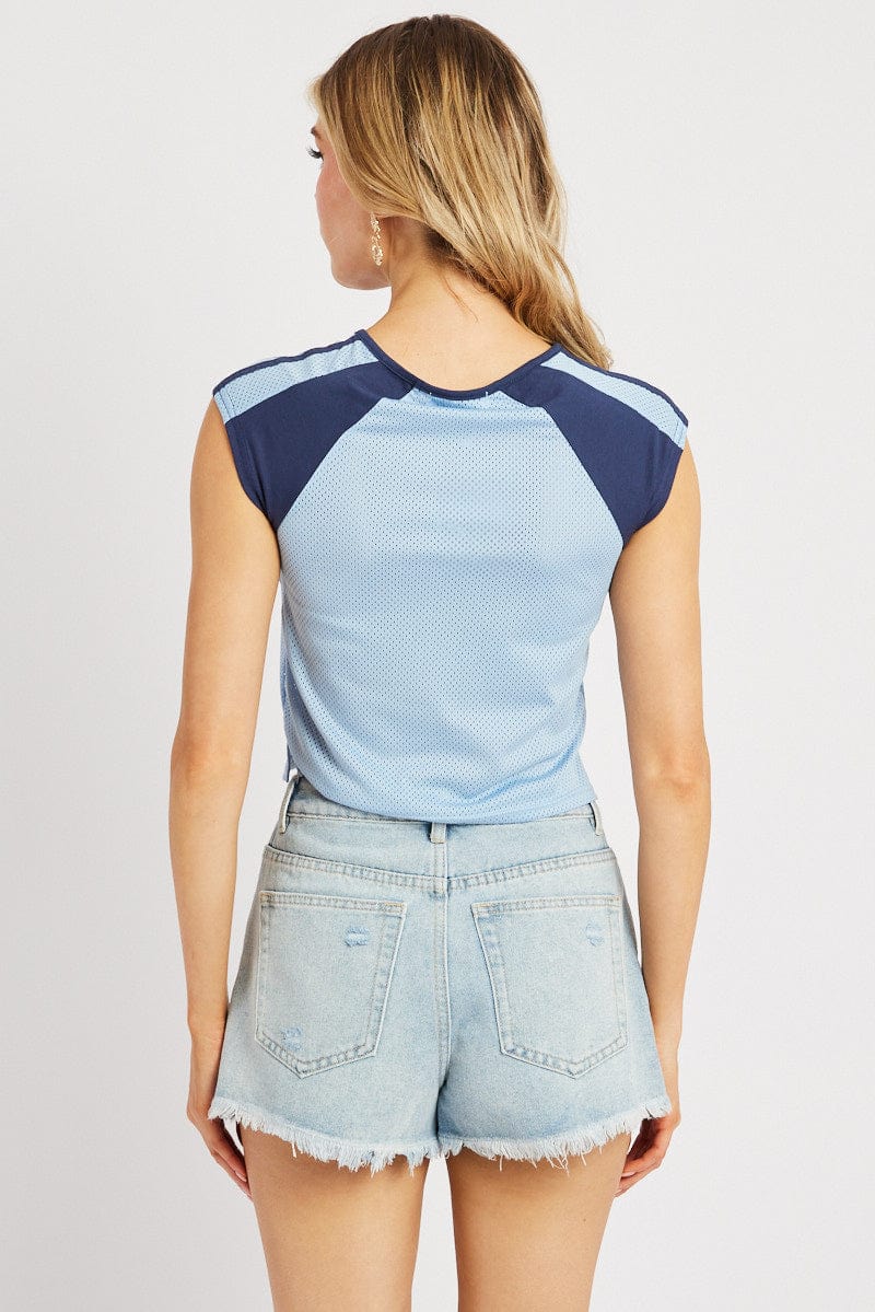 Blue Sport Tee Short Sleeve Crop for Ally Fashion