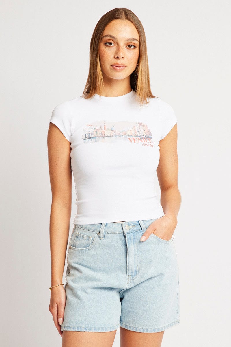 White Graphic Tee Short Sleeve for Ally Fashion