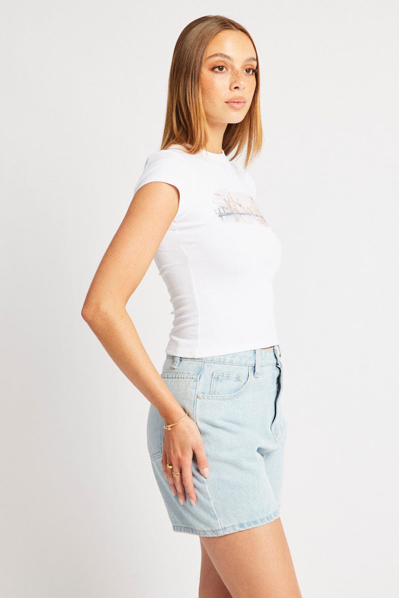 White Graphic Tee Short Sleeve for Ally Fashion