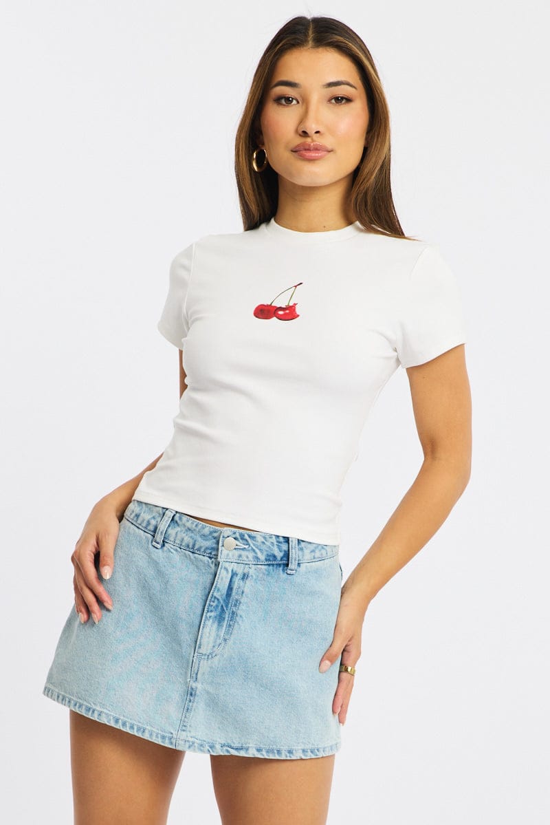 White Graphic Tee Short Sleeve for Ally Fashion