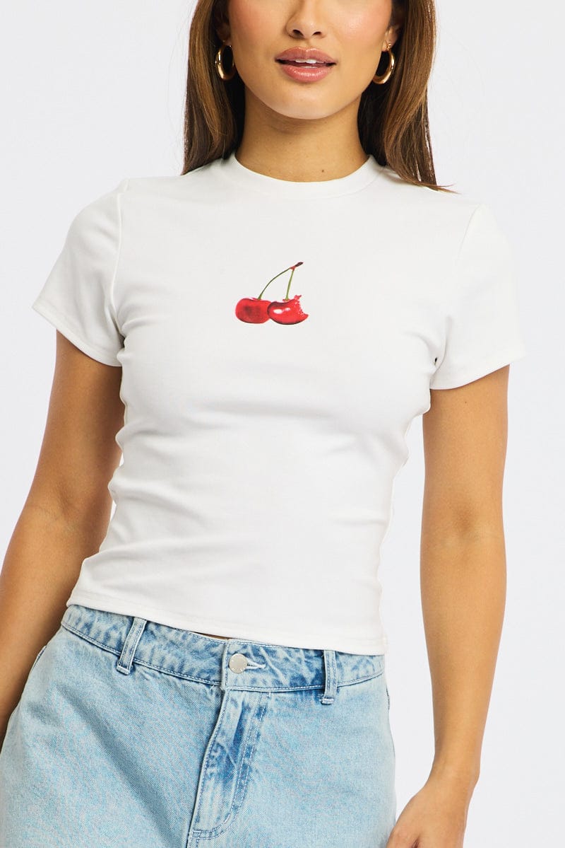 White Graphic Tee Short Sleeve for Ally Fashion
