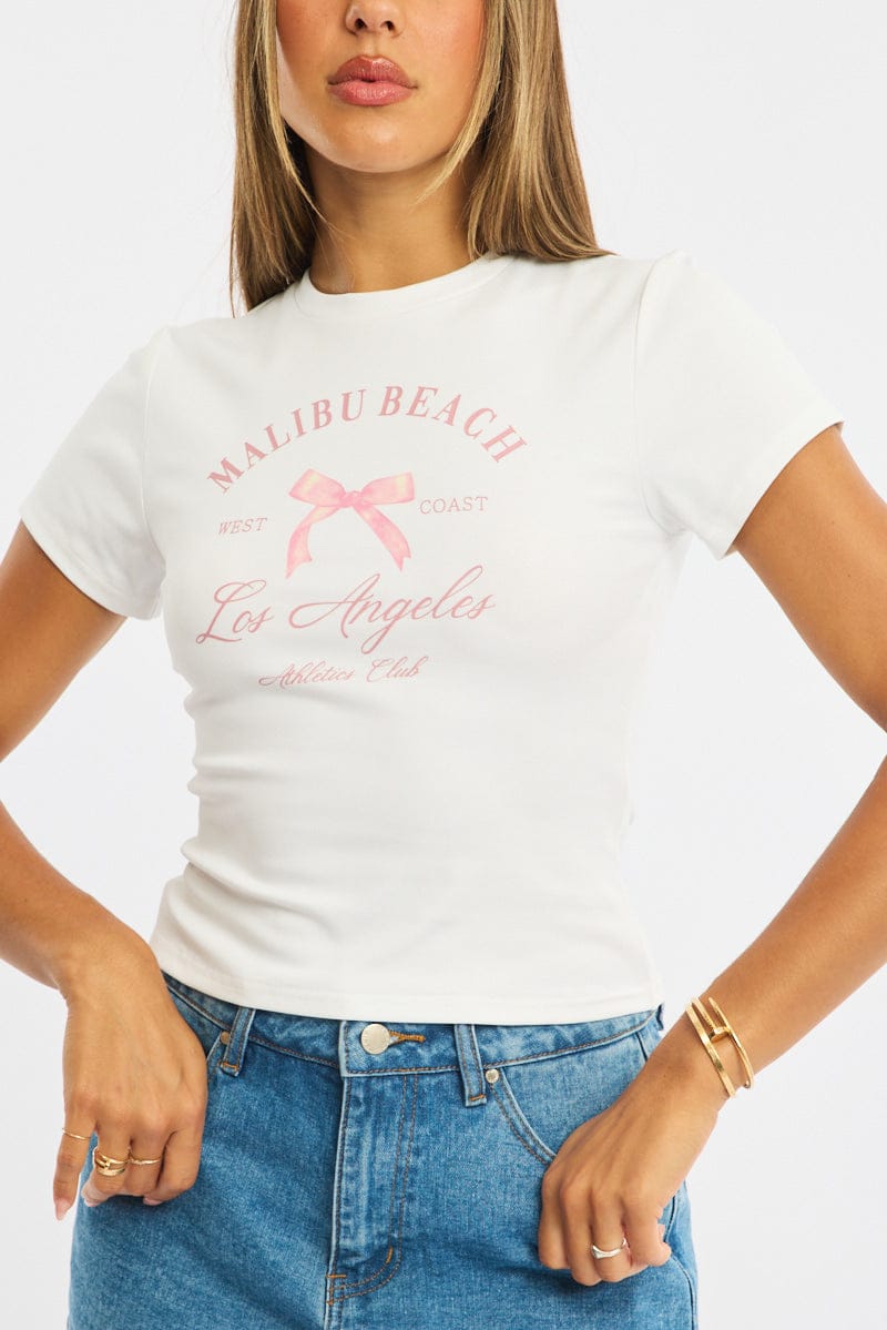 White Graphic Tee Short Sleeve for Ally Fashion