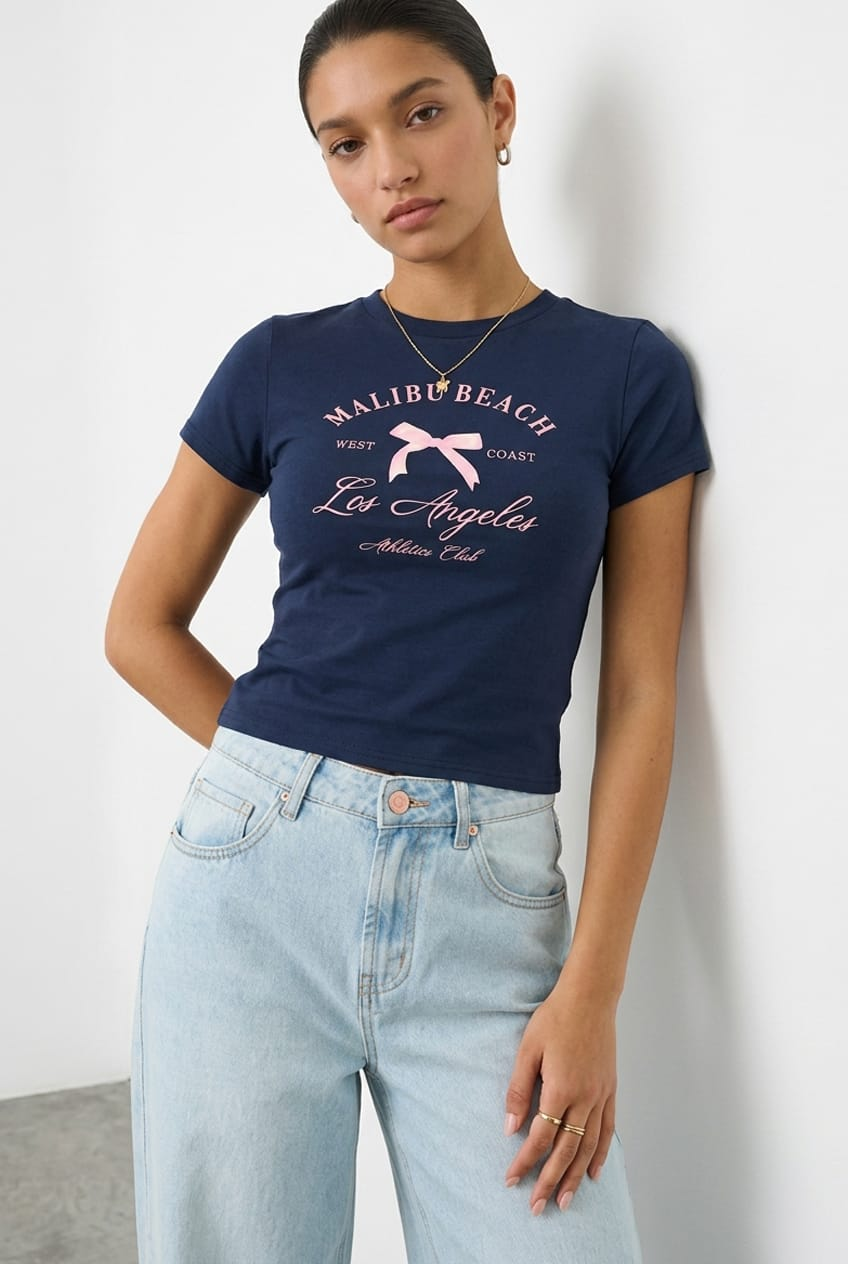Blue Graphic Tee Short Sleeve for Ally Fashion
