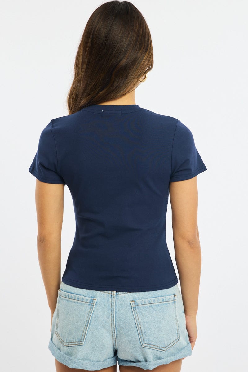Blue Graphic Tee Short Sleeve for Ally Fashion