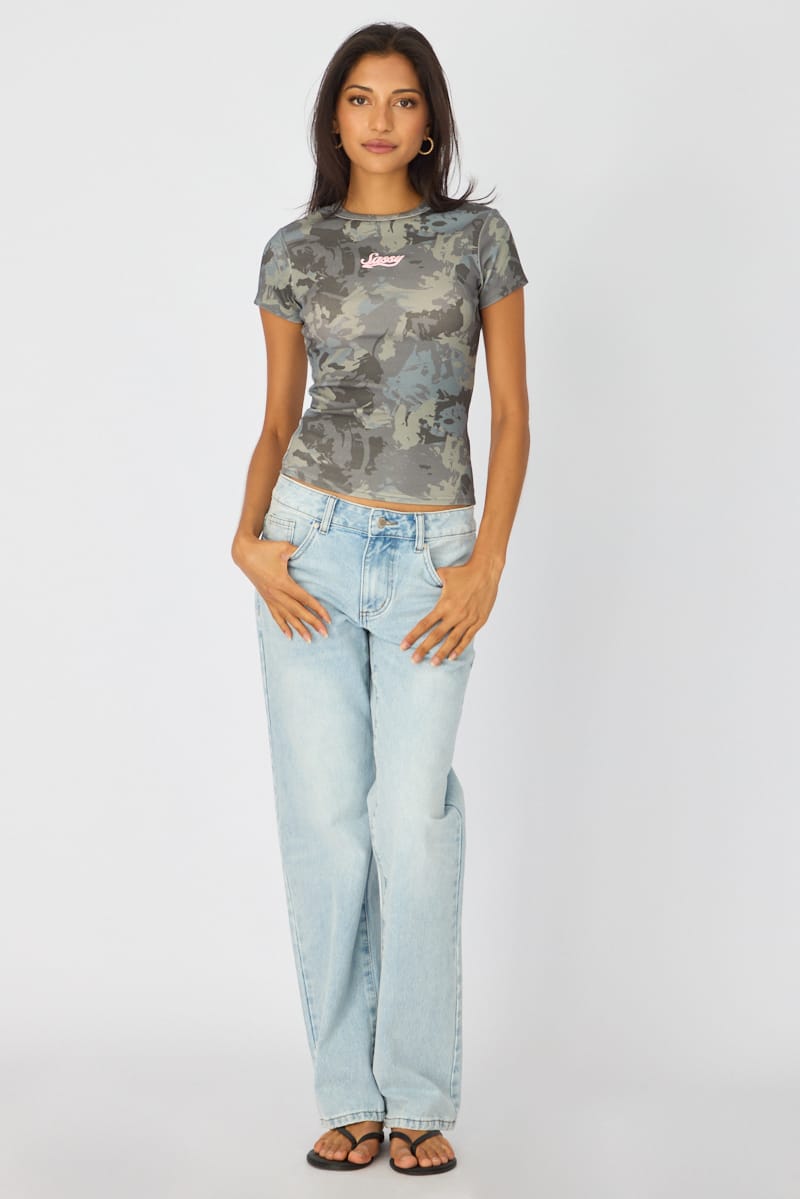 Green Print Short Sleeve Top for Ally Fashion