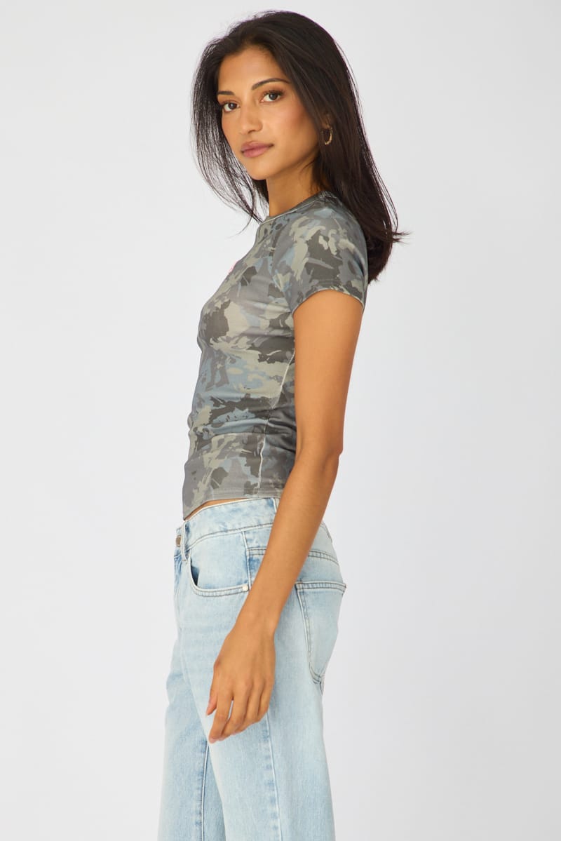 Green Print Short Sleeve Top for Ally Fashion