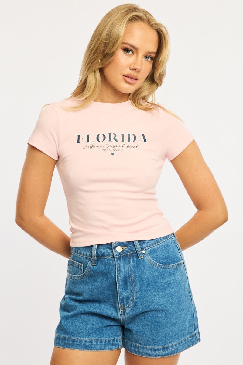 Pink Graphic Tee Short Sleeve for Ally Fashion