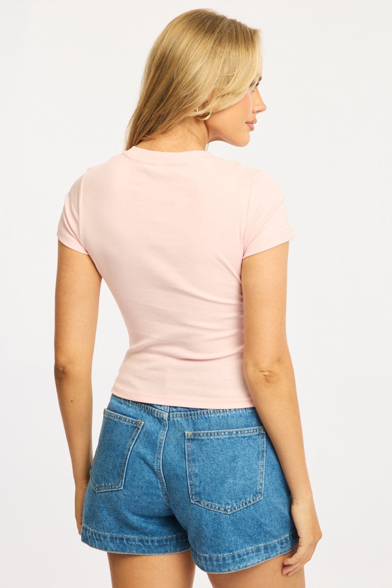 Pink Graphic Tee Short Sleeve for Ally Fashion