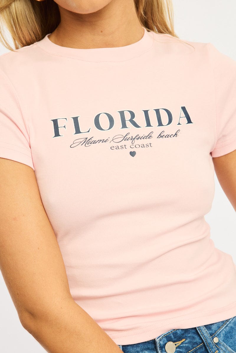 Pink Graphic Tee Short Sleeve for Ally Fashion