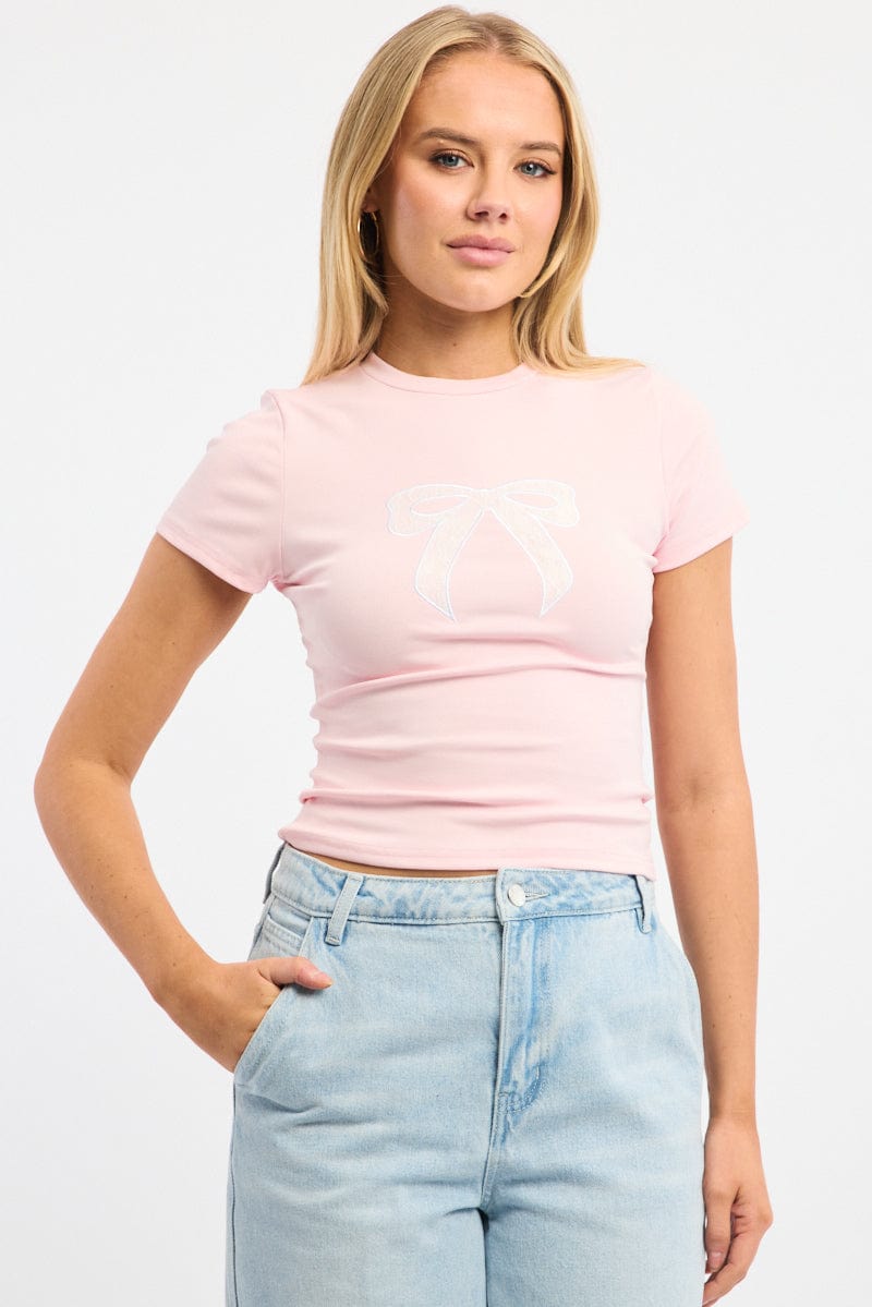 Pink Graphic Tee Short Sleeve for Ally Fashion