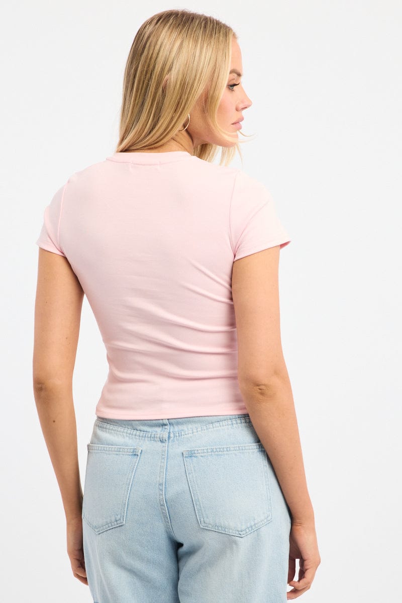 Pink Graphic Tee Short Sleeve for Ally Fashion