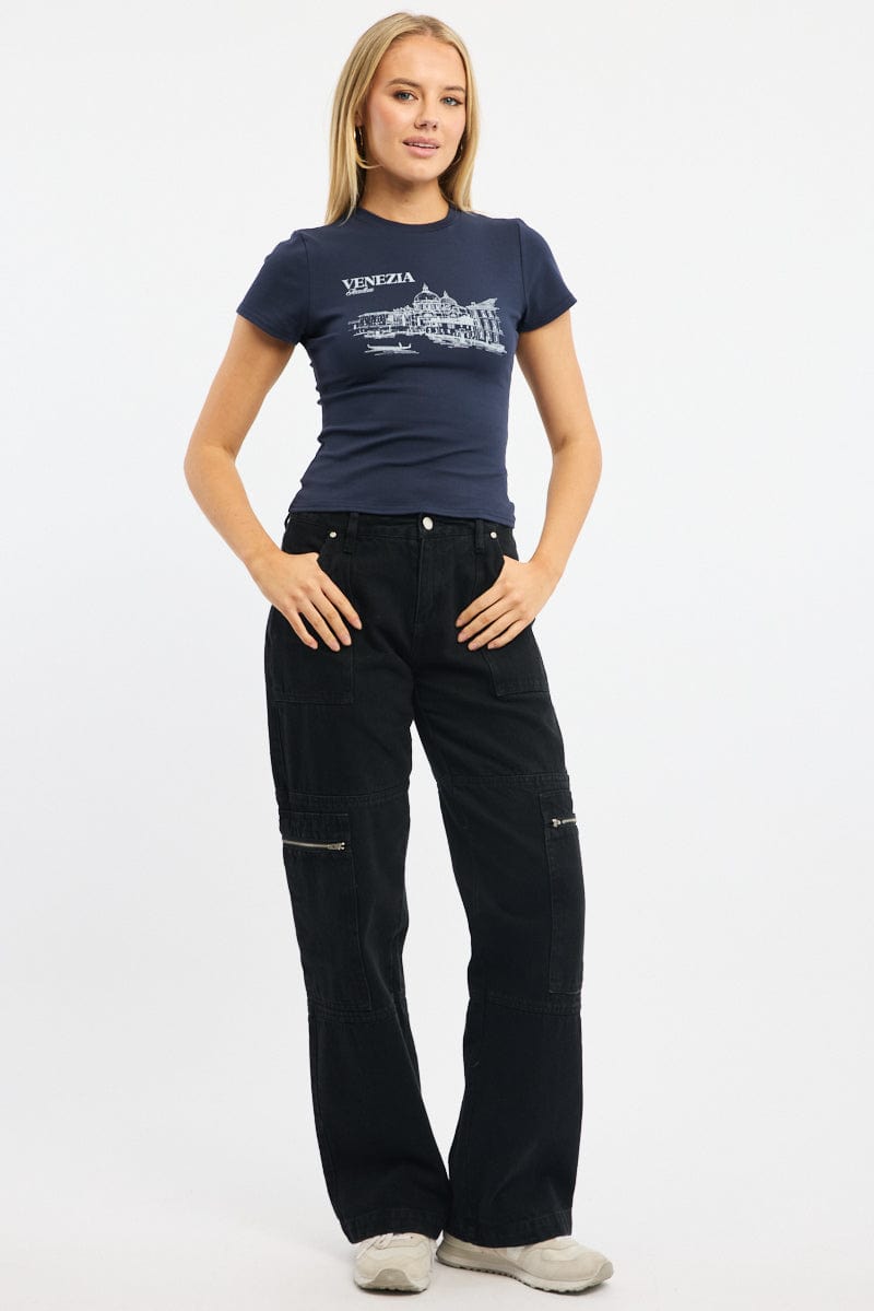 Blue Graphic Tee Short Sleeve for Ally Fashion