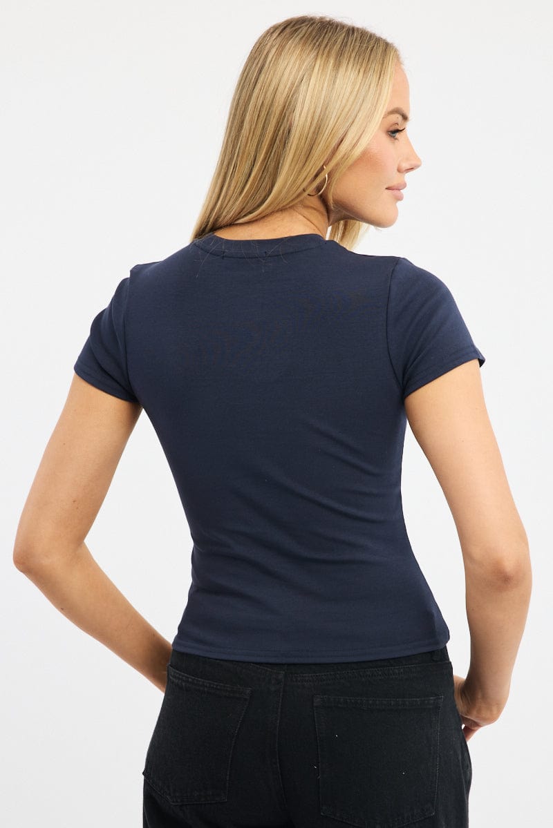 Blue Graphic Tee Short Sleeve for Ally Fashion