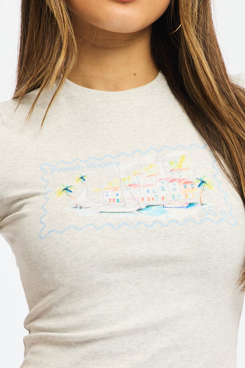 Grey Graphic Tee Short Sleeve for Ally Fashion