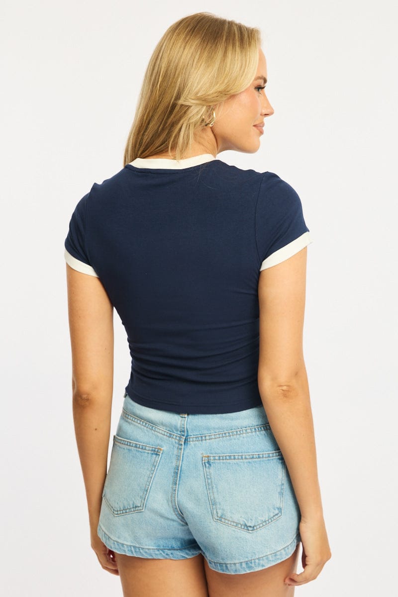 Blue Graphic Tee Short Sleeve for Ally Fashion