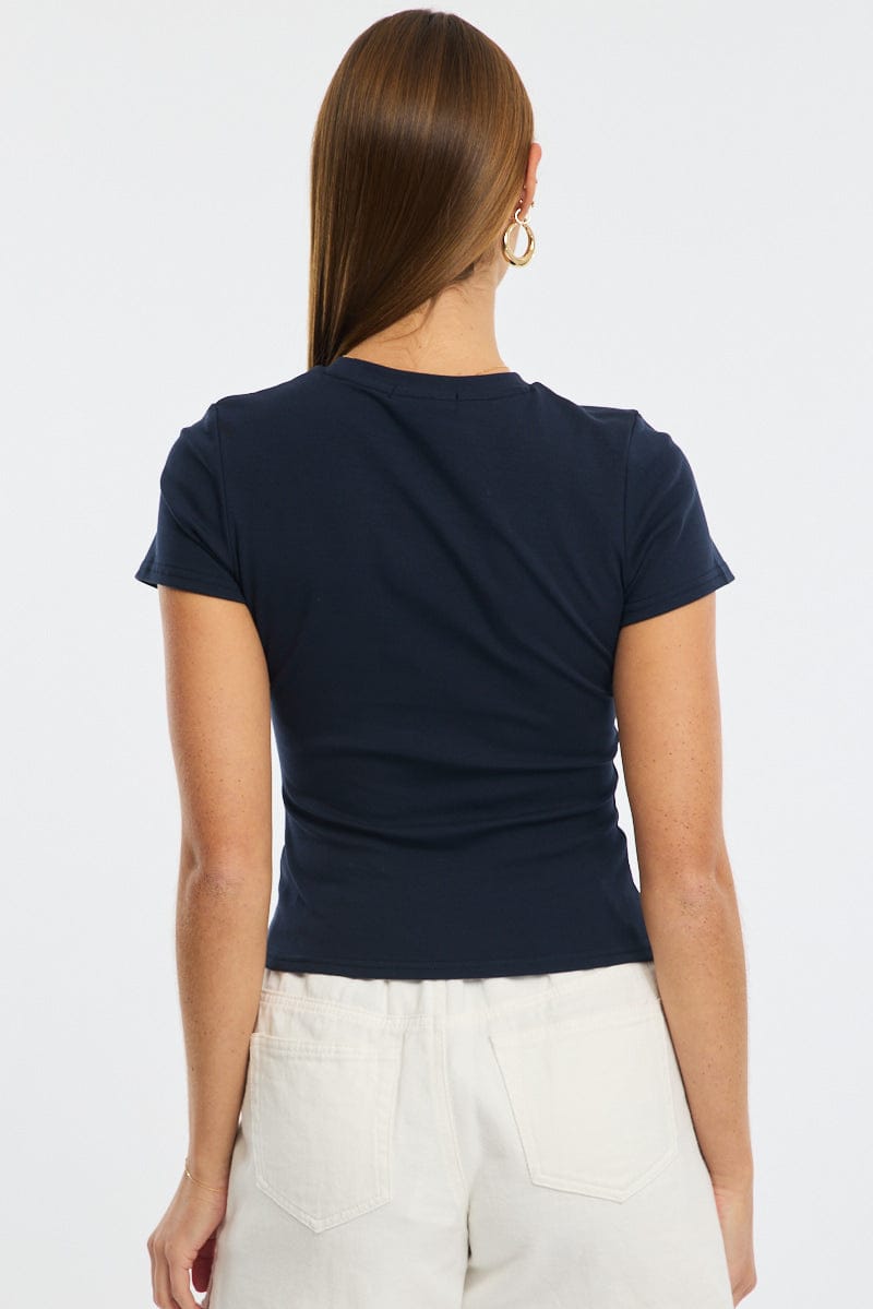 Blue Graphic Tee Short Sleeve for Ally Fashion