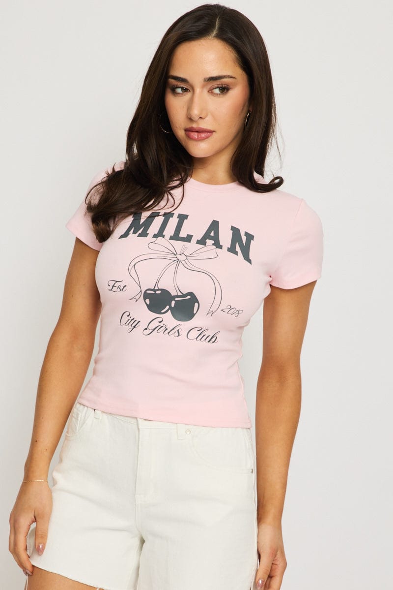 Pink Graphic Tee Short Sleeve for Ally Fashion
