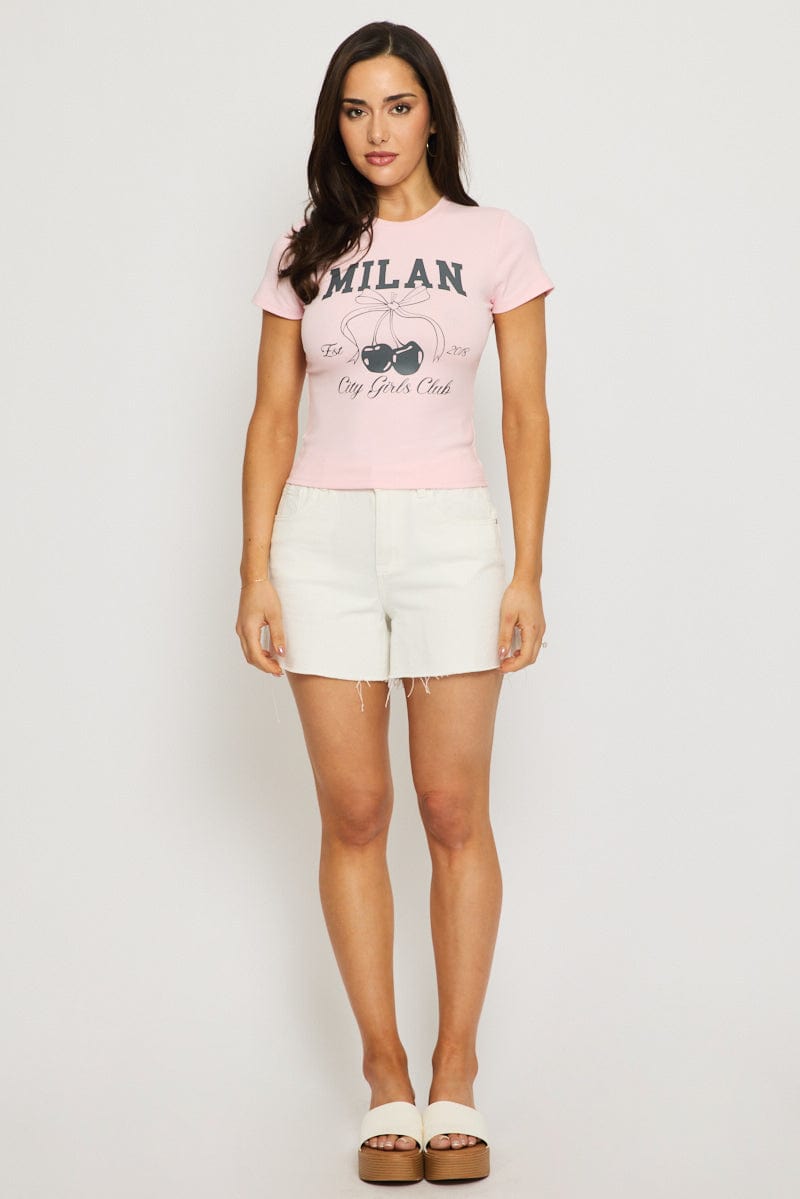 Pink Graphic Tee Short Sleeve for Ally Fashion