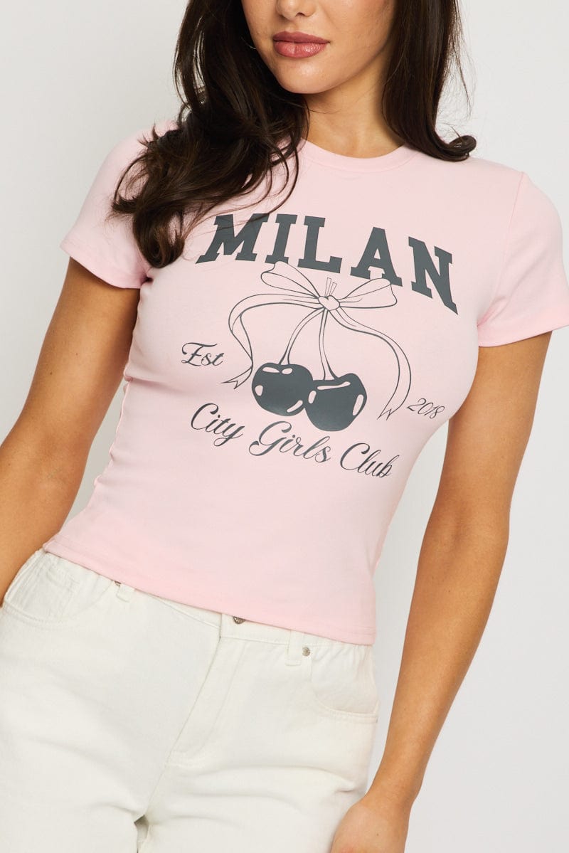 Pink Graphic Tee Short Sleeve for Ally Fashion