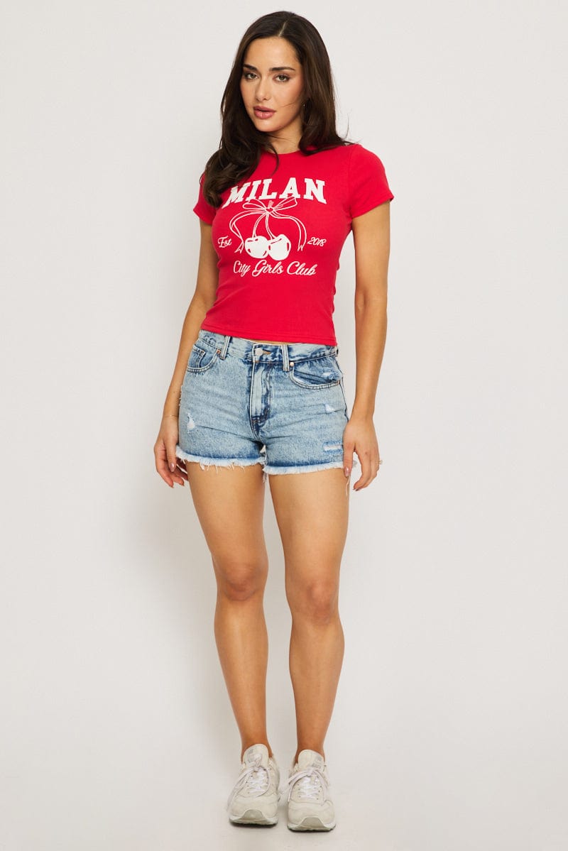 Red Graphic Tee Short Sleeve for Ally Fashion