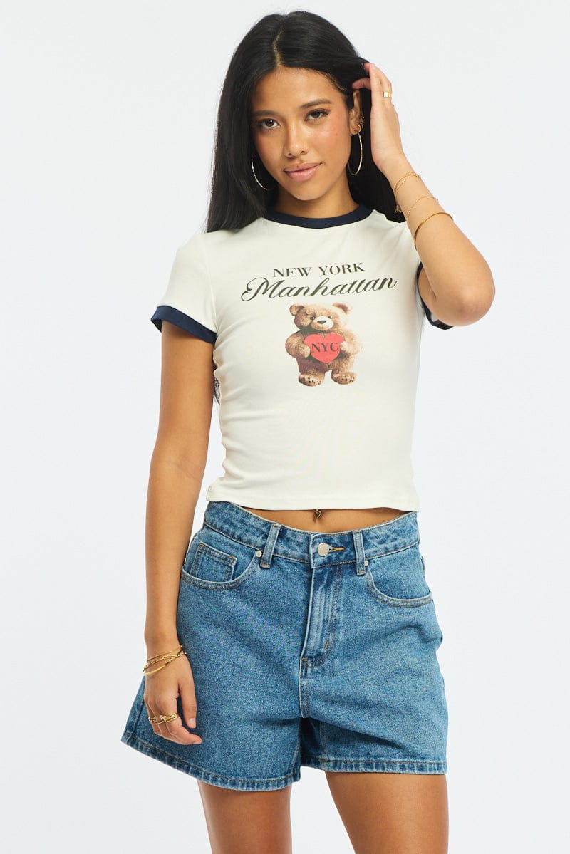 White Graphic Tee Short Sleeve for Ally Fashion