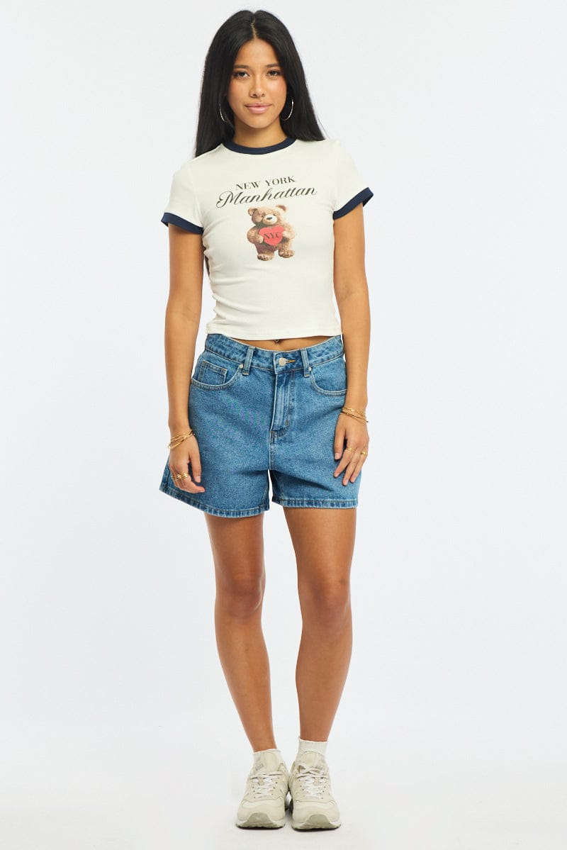 White Graphic Tee Short Sleeve for Ally Fashion