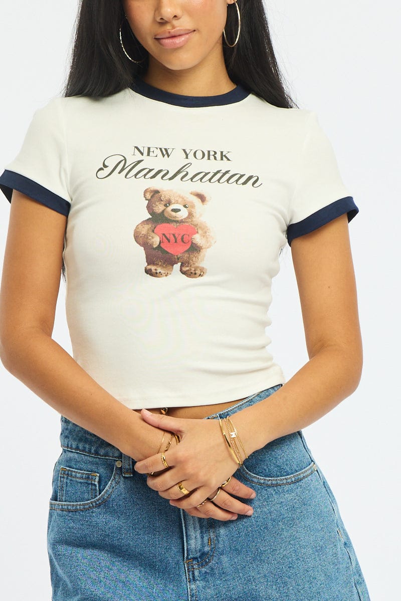 White Graphic Tee Short Sleeve for Ally Fashion