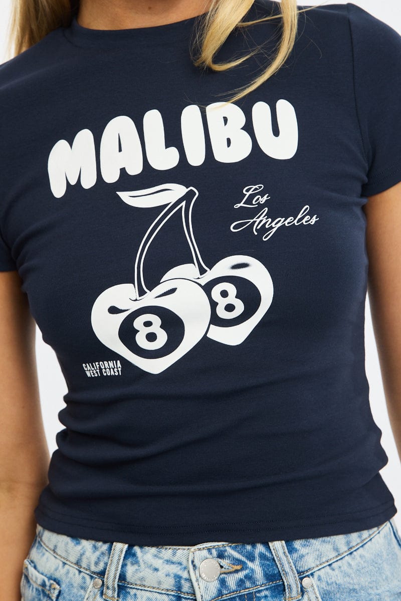 Blue Graphic Tee Short Sleeve for Ally Fashion