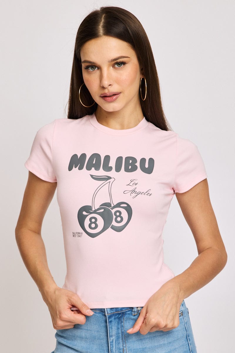 Pink Graphic Tee Short Sleeve for Ally Fashion