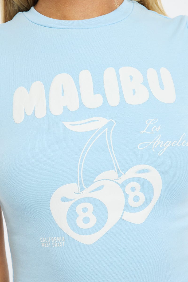 Blue Graphic Tee Short Sleeve for Ally Fashion