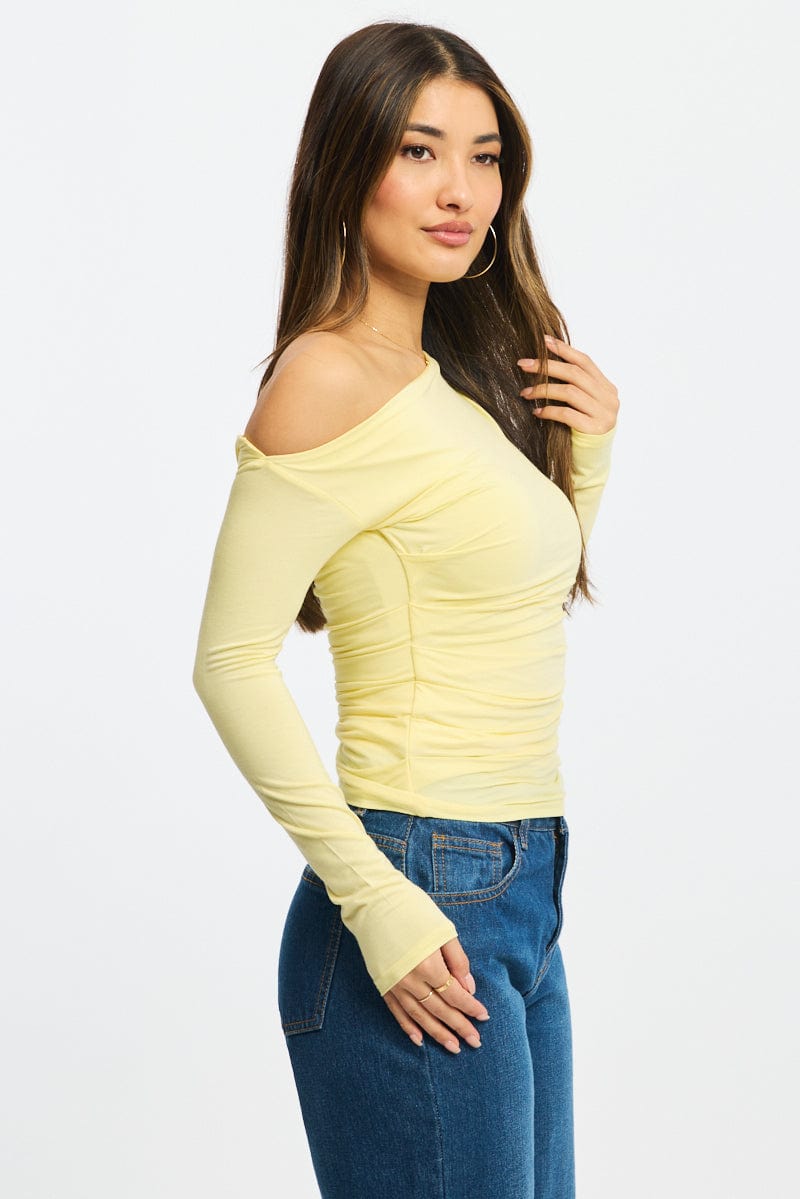 Yellow One Shoulder Top Long Sleeve Modal for Ally Fashion