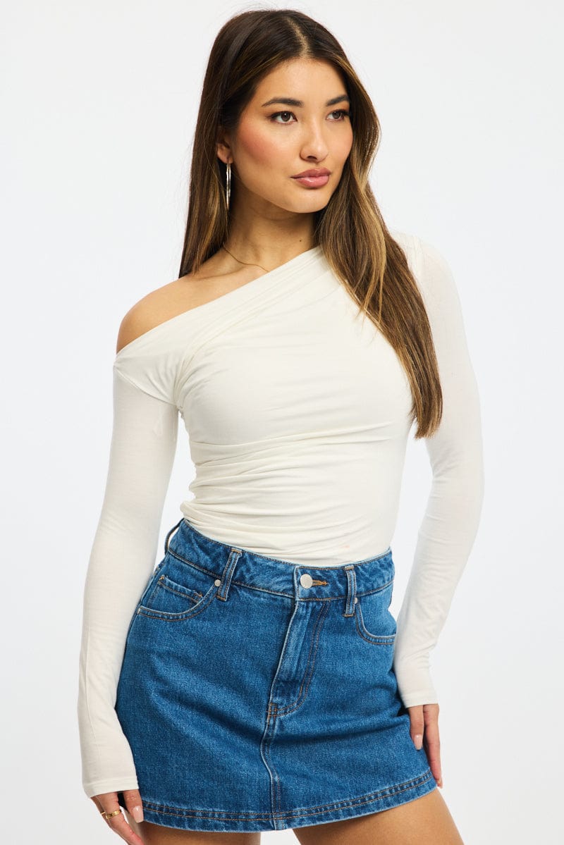 White One Shoulder Top Long Sleeve Modal for Ally Fashion
