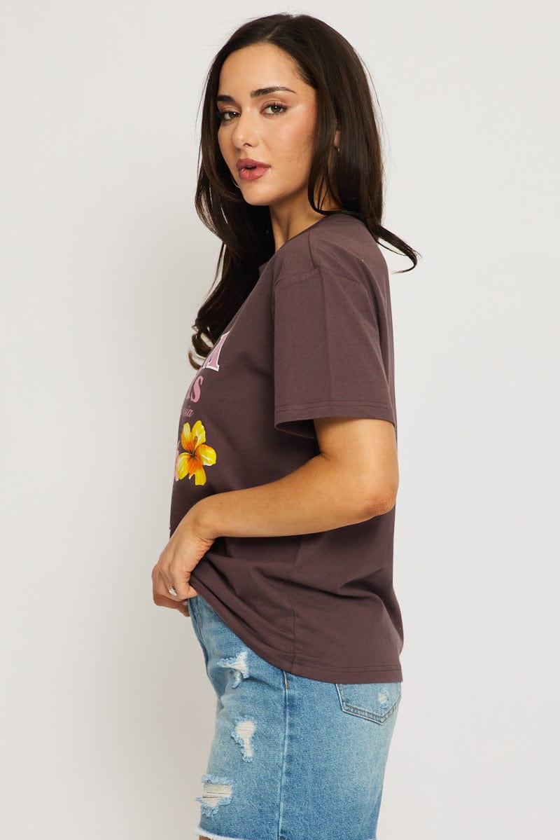 Brown Graphic Tee Short Sleeve for Ally Fashion