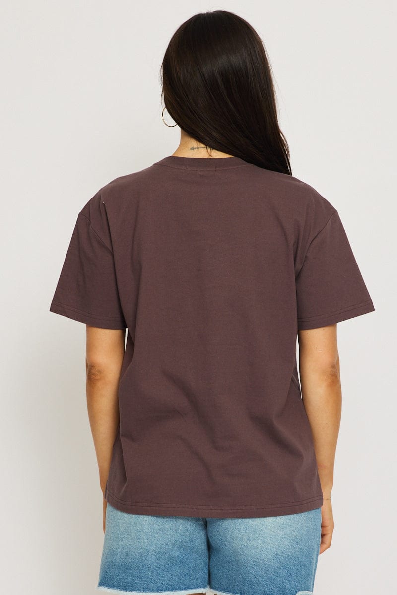 Brown Graphic Tee Short Sleeve for Ally Fashion