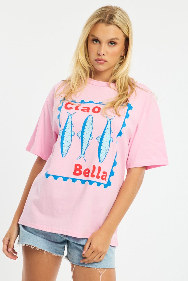 Pink Graphic Tee Short Sleeve for Ally Fashion