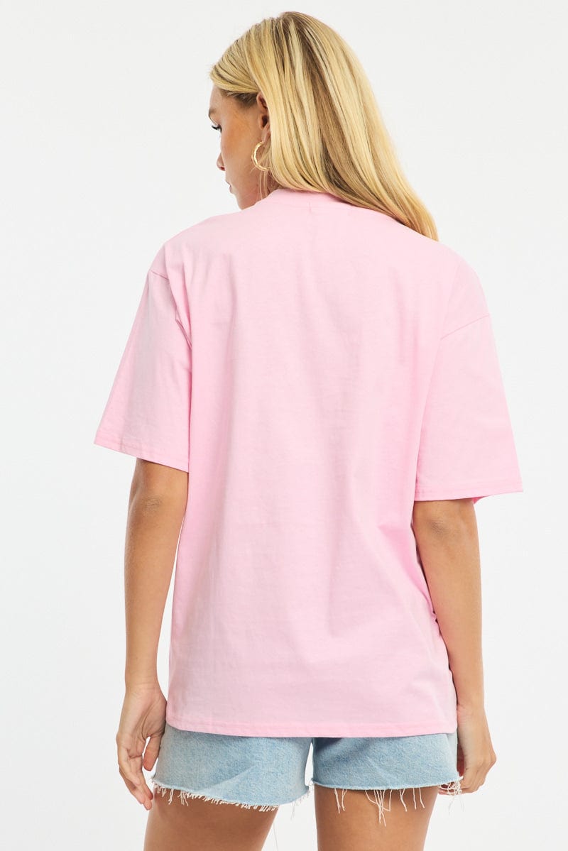 Pink Graphic Tee Short Sleeve for Ally Fashion