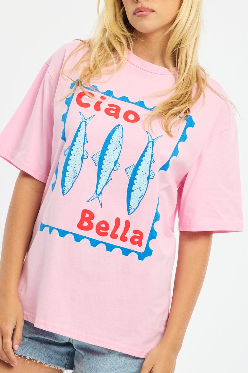 Pink Graphic Tee Short Sleeve for Ally Fashion
