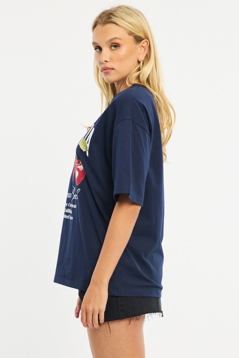Blue Graphic Tee Short Sleeve for Ally Fashion