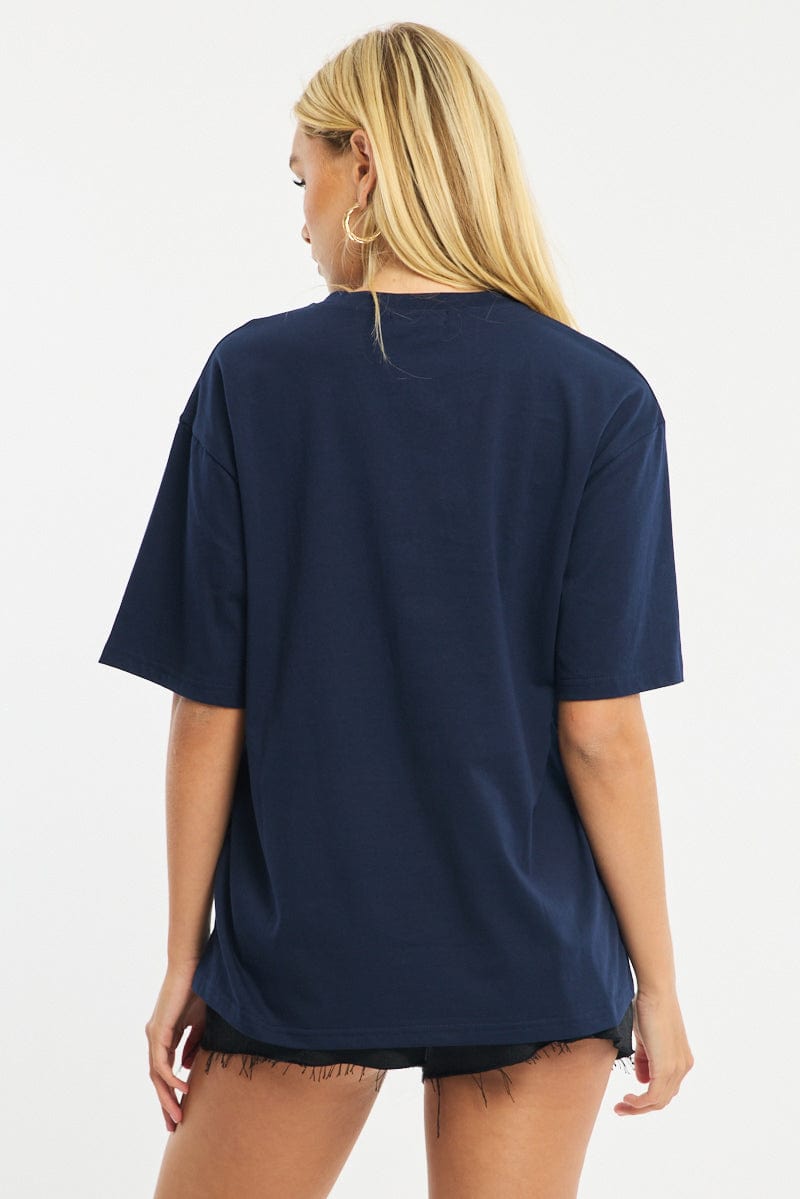 Blue Graphic Tee Short Sleeve for Ally Fashion
