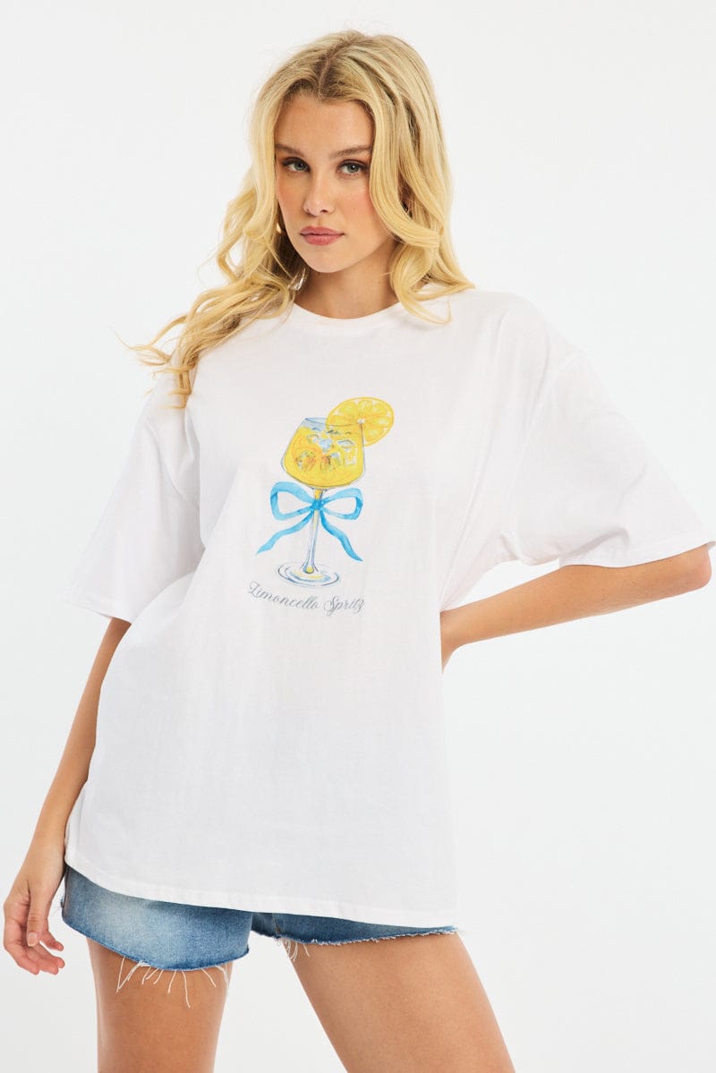 White Graphic Tee Short Sleeve for Ally Fashion