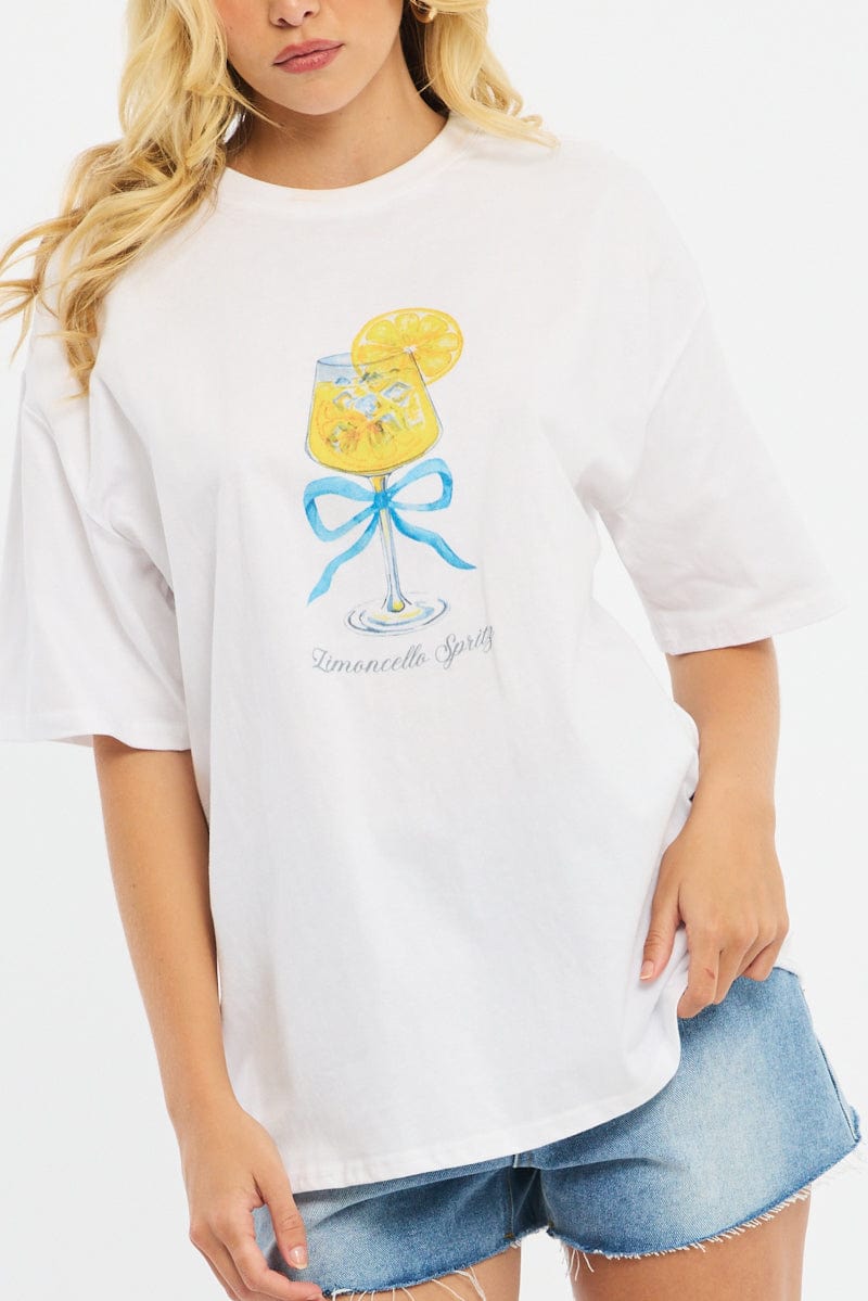 White Graphic Tee Short Sleeve for Ally Fashion