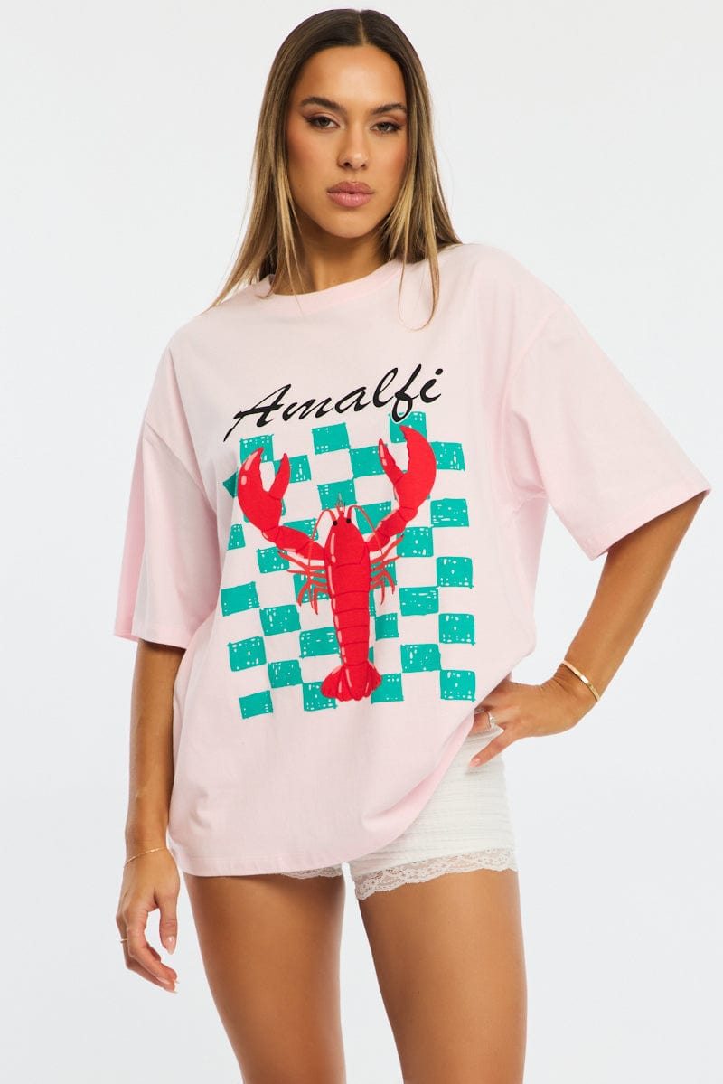 Pink Graphic Tee Short Sleeve for Ally Fashion