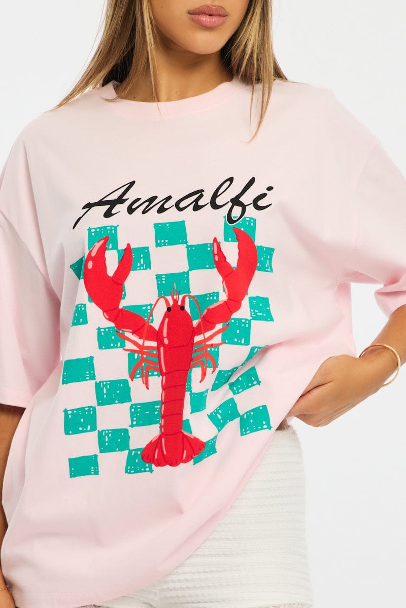 Pink Graphic Tee Short Sleeve for Ally Fashion