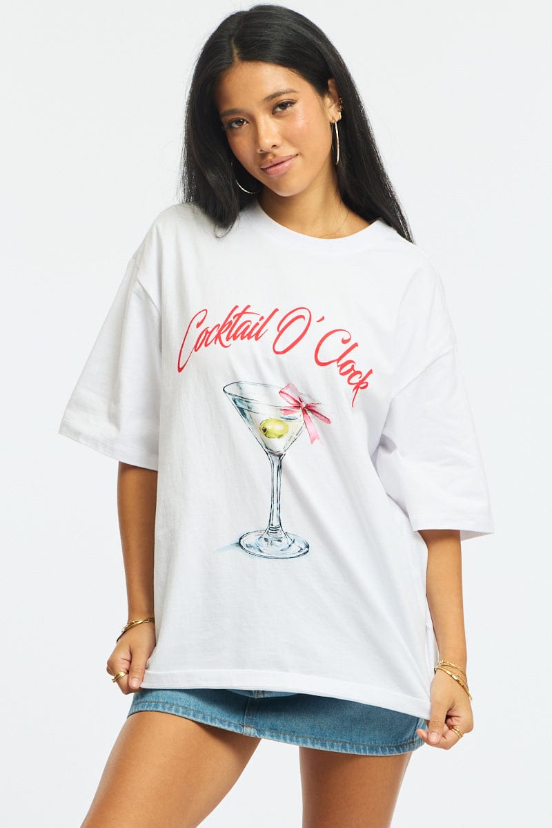 White Graphic Tee Short Sleeve for Ally Fashion