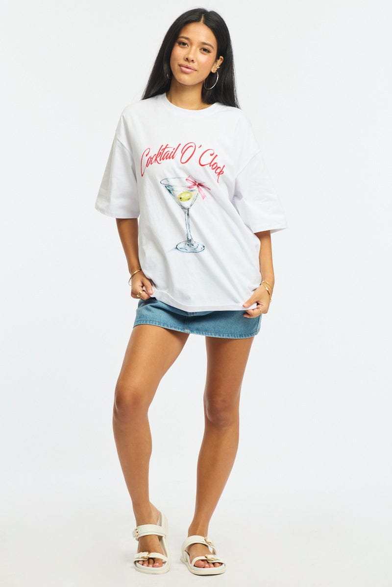 White Graphic Tee Short Sleeve for Ally Fashion