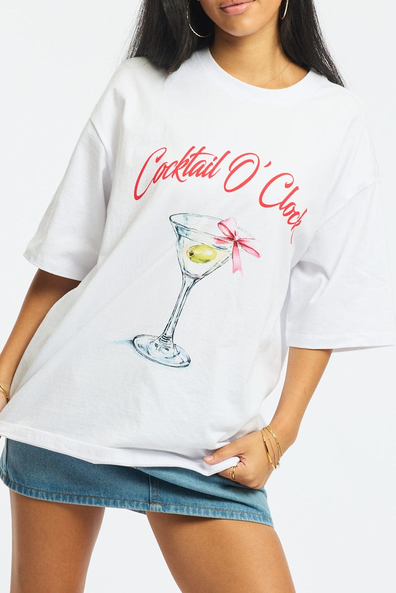 White Graphic Tee Short Sleeve for Ally Fashion