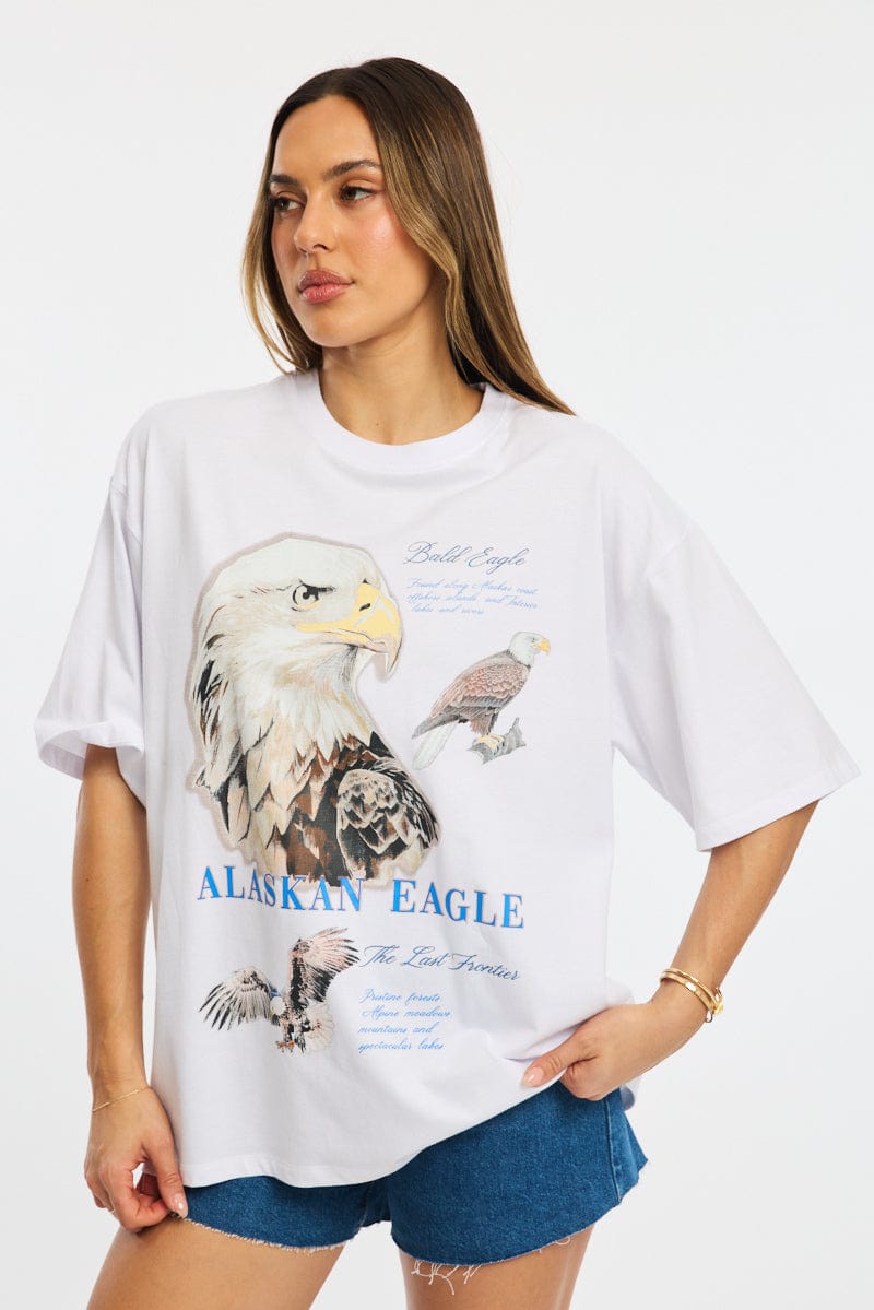 White Graphic Tee Short Sleeve for Ally Fashion