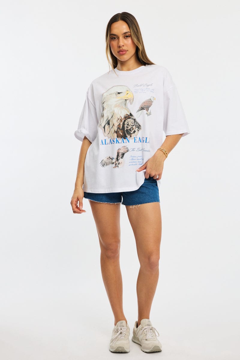 White Graphic Tee Short Sleeve for Ally Fashion