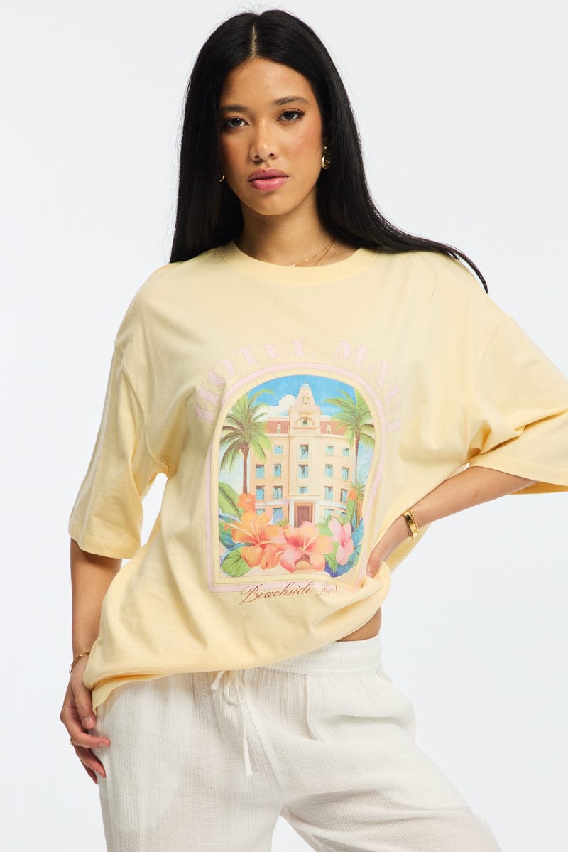 Yellow Graphic Tee Short Sleeve for Ally Fashion