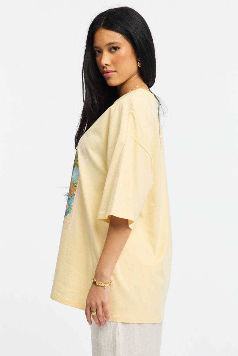 Yellow Graphic Tee Short Sleeve for Ally Fashion